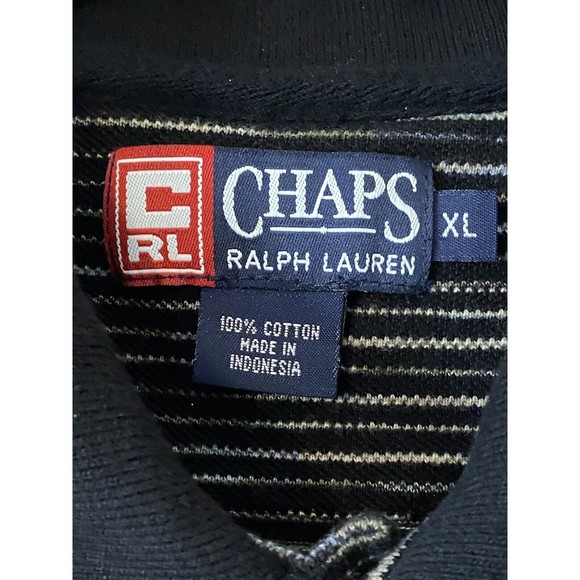 Chaps Ralph Lauren size XL black striped Polo 100% cotton short sleeve - Picture 6 of 7
